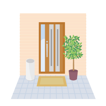 玄関と植物と傘立て
