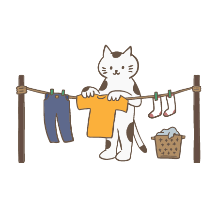 洗濯物を干す猫