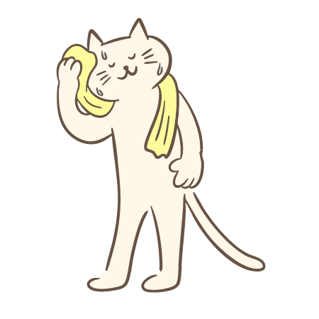 汗をタオルで拭く猫