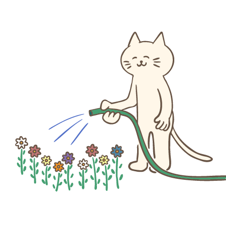 花に水をあげる猫