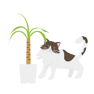 観葉植物で遊ぼうとしている猫のイラスト