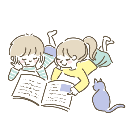 本を読む男の子と女の子